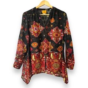 Ruby Rd Petite shear black v neck geometric print tunic